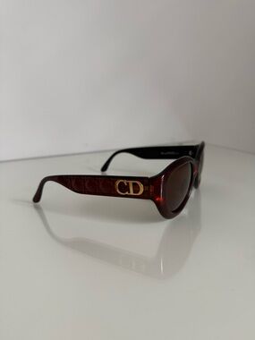 Dior Oval Tortoiseshell Burgundy Sunglasses with Gold CD Logo